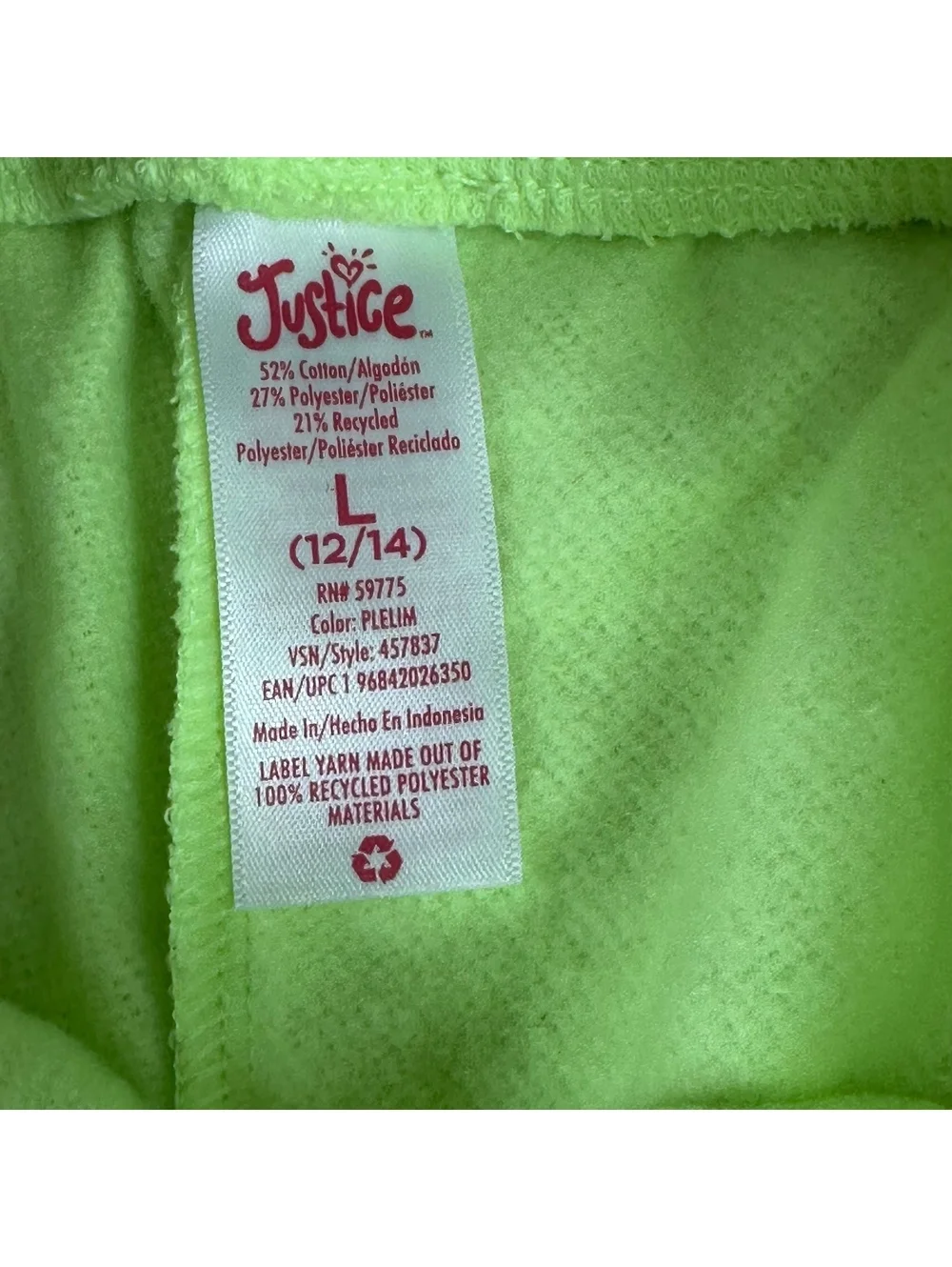 Justice Neon Green Jogger Sweatpants Size L (12/14)